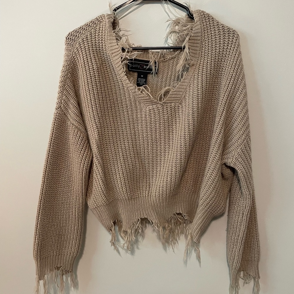 Tan Fringe Sweater
